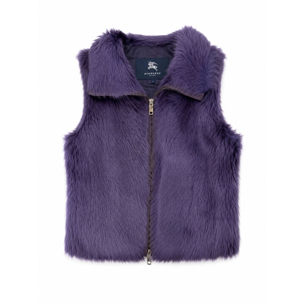 Burberry London Vintage Sheepskin Vest Jacket Sz 4 Purple Sleeveless RUNS SMALL